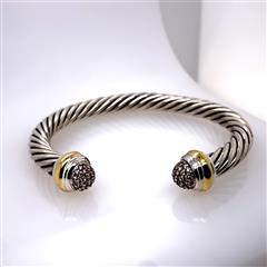 David Yurman Diamond Sterling Silver 18K YG Cuff Bracelet